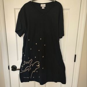 Marushka Handprints Moose Lick Bar Harbor Dress Cotton Black Size L/XL